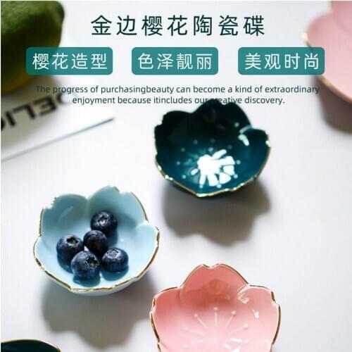 Ceramic Bowl Glass Avocado Bowl Small Ceramic Mini Saucer Transparent Small Plate With Gold Cherry Blossom Shape