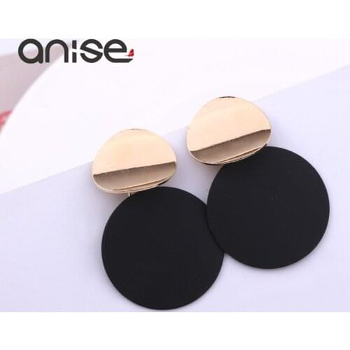 Anise Classic Black Metal Sequins Stud Earrings Fashion Double Layer Geometric Round Earring Women Punk Party Jewelry Brinco