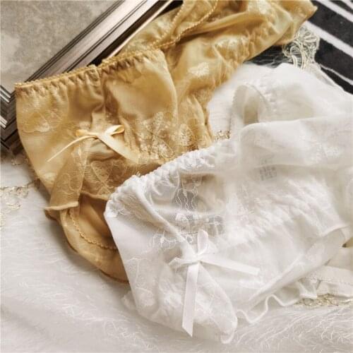 Embroidery Bow Hollow Out Lace Panties Womens Sexy Mesh Cute Underwear Transparent Low Waist Crotch Cotton Seamless Briefs