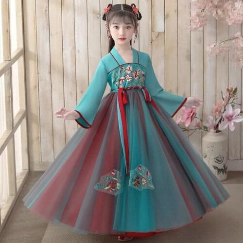 Hanfu Little Big Girls' Summer Spring Chinese Style Traditional Dresses Kids Fairy Ancient Costume Children Cosplay Folk Dance