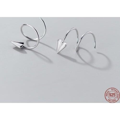 LKO New 925 Sterling Silver Geometric Triangle Rotating Wave Paper Aircraft Stud Earrings for Women Party Jewelry Accessories