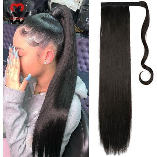 MANWEIWomen Long Straight Clip In Hair Tail False Hair Ponytail Hairpiece With Hairpins Synthetic Hair Pony Tail Hair Extension