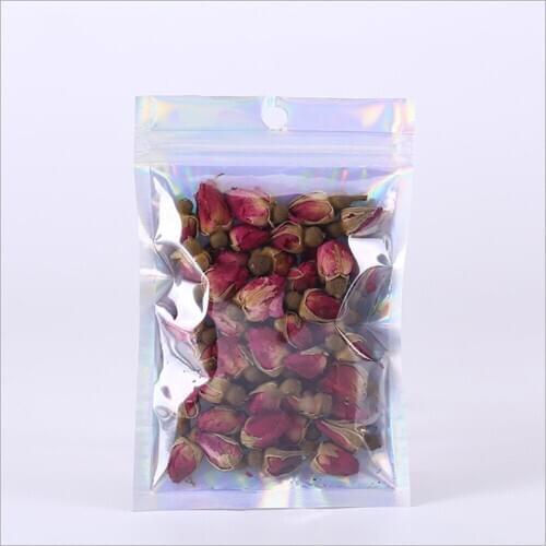 Recyclable Packaging Bags Clear Front Silver Back Hang Hole Pouches Necklace Storage Bags Eco-friendly Smell Proof Zip Lock Bags