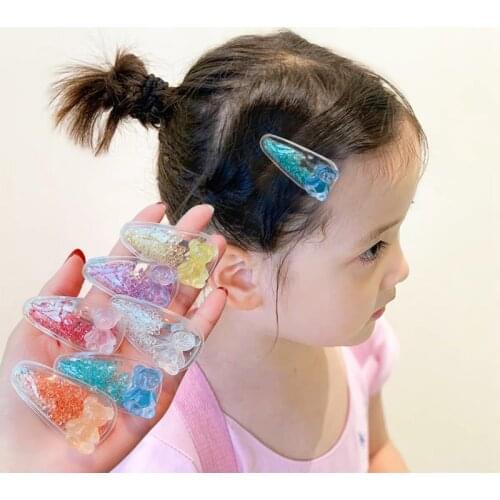 New Girls Cute Cartoon Bear Colorful Quicksand Hairpins Kids Sweet Side Hair Clips Barrettes Headband Fashion Hair Accessories