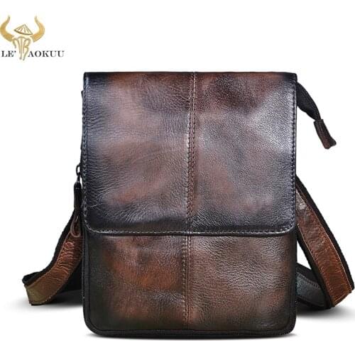 Original Leather Men Retro Travel Coffee Small Slim Messenger Crossbody Bag Design Fanny Waist Belt Pack Pouch 8713