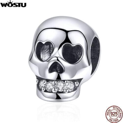 WOSTU Dazzling 100% 925 Sterling Silver Vintage Skull Beads Charm Fit Bracelet & Necklace Original S925 Jewelry Making CQC965
