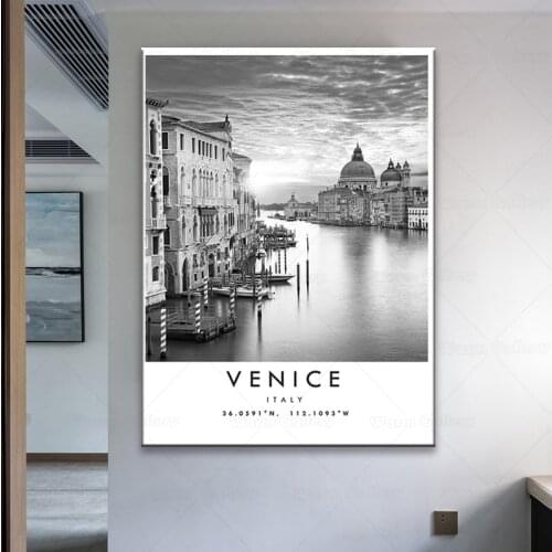 Venice Poster Prints Black White Italy Water City Travel Vintage Canvas Painting Fashion Picture Wall Art for Modern Home Decor
