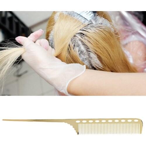 Salon Rat Tail Hair Comb Men Women Styling Comb Professional Barber Aluminum Metal Comb(Gold )