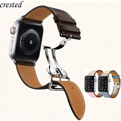 Leather Strap For Apple watch band 4 44mm 40mm iwatch band 42mm 38mm Deployment Buckle bracelet watchband for Apple watch 4 3 21