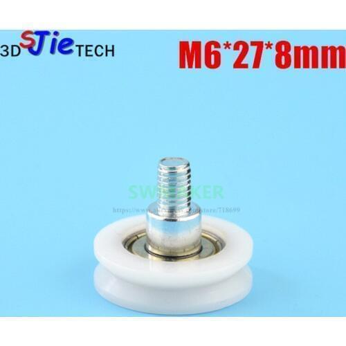 M6*27*8mm 6*27*8mm V grooved wheel, M6 screw / thread, 626ZZ plastic bearing pulley / over line guide wheel