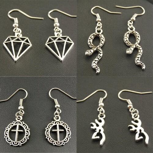 1pair Deer Horn Charms Cross Snake Drop Earrings Animal Jewelry Diy Handmade Dropshippnig