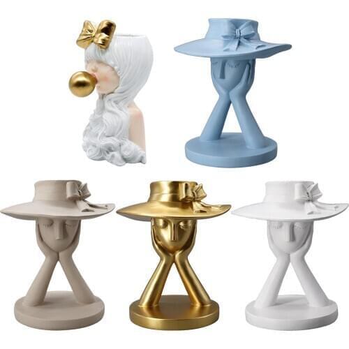 Chic Thinking Girl Flower Vase Planter Pot Resin Desktop Bedroom Sculpture
