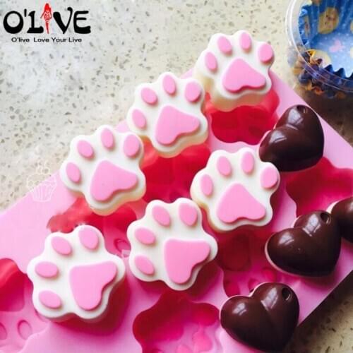 Silicone Molds Cake Cookie Handmade Soap Chocolate Forms Ice Mold Polymer Clay Tools Baking Cat Footprint Puppy Bear Kitchen