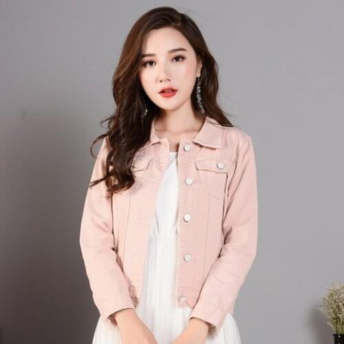 Women Denim Jacket Autumn Long Sleeve Korean Harajuku Short Jean Coat Streetwear Pockets Button Single Breasted Jacket
