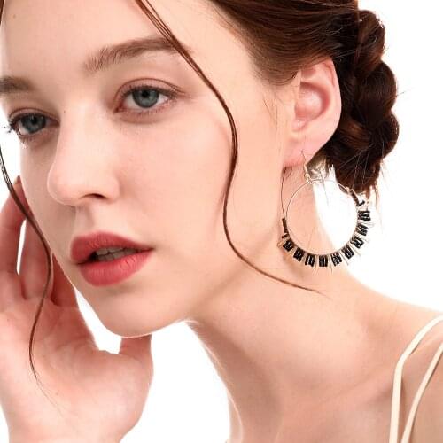 Royalbeier New Women Boho Colorful Crystal Tube Beaded Earrings Large Circle Alloy Earring Woman Handmade Beads Dangel Earrings