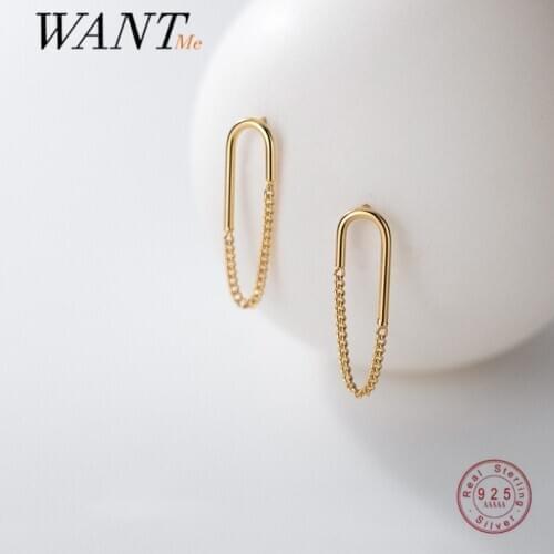 WANTME Genuine 925 Sterling Silver Geometric Oval Baroque Chain Tassel Stud Earrings for Women Bohemian Charming Party Jewelry