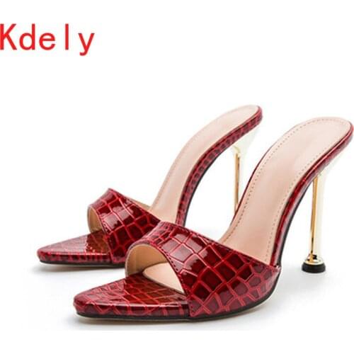 Women Slippers Snake Print Strappy Mule High Heels Slippers Sandals Flip Flops Pointed Toe Slides Party Shoes Woman Plus 35-42