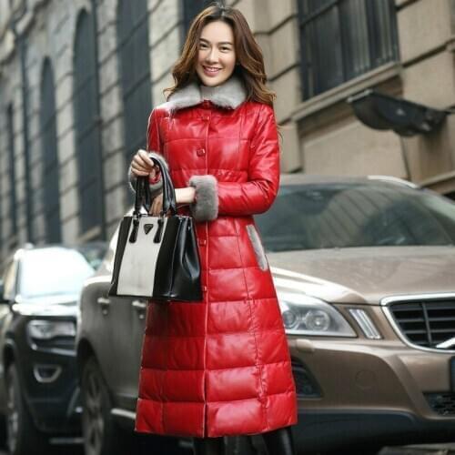 High Quality Real Leather Down Jacket Women Sheepskin Coat Long Warm Jackets Mink Fur Collar Womens Clothing Abrigos WPY1947