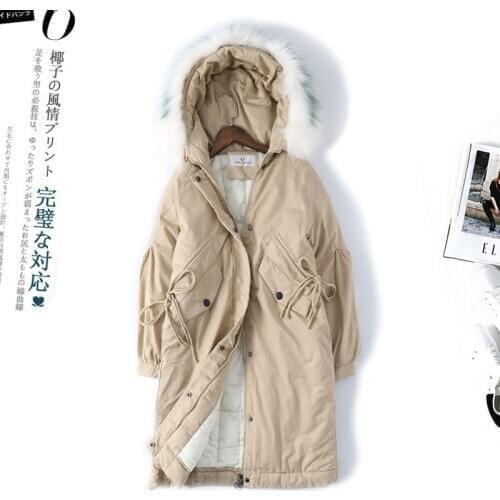 Mujer Cotton Coats 2020 Winter Leisure Mid-length Dyed Fur Collar Fashion Hooded Zipper Womens Invierno Loose Cotton Coat A882