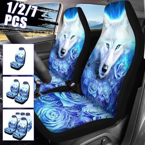 1/2/7PCS Car Seat Covers 3D Animal Wolf Printing Universal Car Seat Set Protector Seat Cushion Full Cover For Most Car