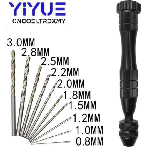 10pcs High quality Twist Drill Bit Mini Micro Aluminum Alloy Hand Drill With Keyless Chuck Woodworking Drilling Rotary Tools