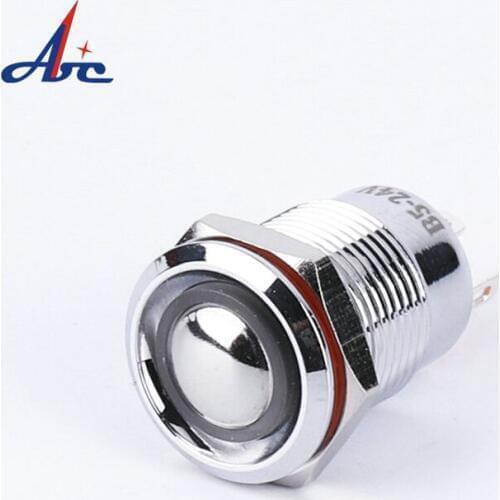 12mmm Domed Head Momentary 1NO Button Chrome Housing Chrome Plated Ring Illuminated Push Button Switch