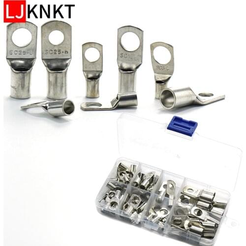 170/60pcs Peep Mouth Nose Bolt Hole Tinned Copper Cable lugs Battery Ring Bare Crimp Terminals connector Assortment Kit