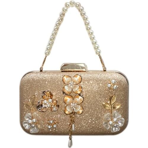 20x12CM New Product Diamond-studded Pearl Petal Chain Tassel Dinner Bag Metal Flower Bag Women Handbag a6813