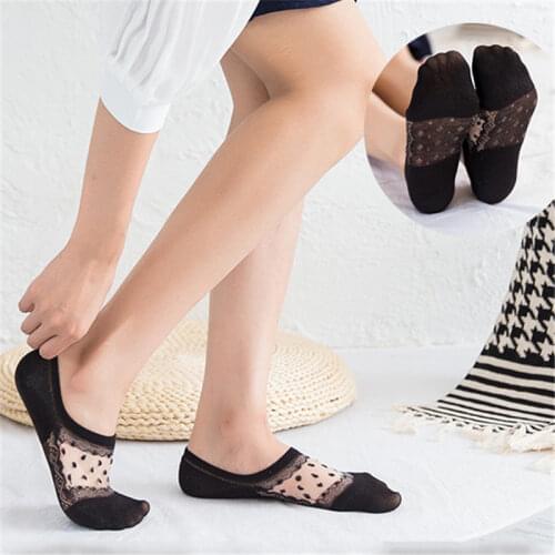 5 Pairs Socks Women Summer Breathable Transparent Socks Female Ultrathin Cotton Short Invisible Boat Sock Crystal Silk Ankle Sox