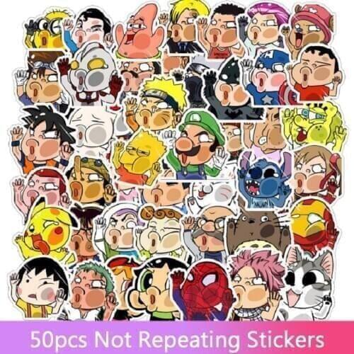 50Pcs/Set Face Hit Glass Anime Characters Funny Style Cute Stickers Phone Laptop Suitcase Skateboard Cartoon Stickers Toys Gift