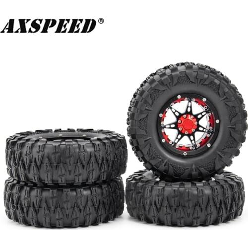 AXSPEED 2.2" RC Wheel Rims and Rubber Wheel Tires Skin Kit for 1/10 RC Rock Crawler Axial SCX10 Wraith 90018 D90 Wheels Parts