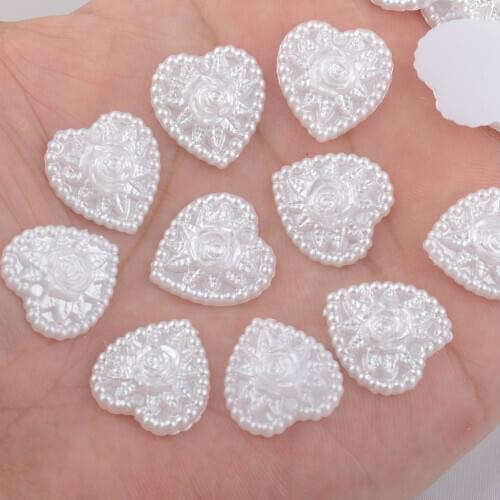 BOLIAO 15Pcs 17*17 mm( 0.67*0.67 in ) Pattern White Heart Shape Resin FlatBack Resin Delicate Clothes/Wedding Home Decor No Hole