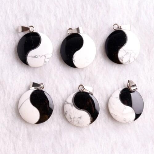 Black White Tai Chi Yin Yang Charm Stone Pendants for Necklace Jewelry Making Pendulum Meditation Wholesale