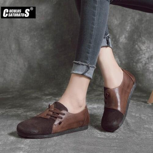 Cuculus Genuine Leather Flat Shoes Woman Hand-sewn Leather Loafers Cowhide Flexible Spring Casual Shoes Women Flats Women Shoes