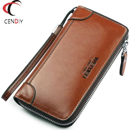 Long Mens Wallet Purse Card Holder Mens Wallet PU Leather Brand Casual Clutch Male High Quality Zipper Coin Purse for Men Black