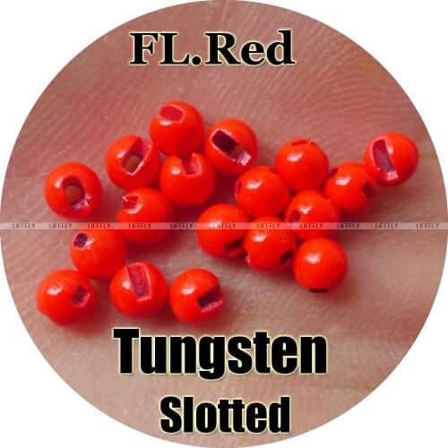 Fluorescent Red Color, 100 Tungsten Beads, Slotted, Fly Tying, Fly Fishing