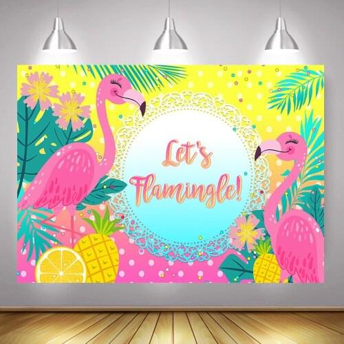 Lets Flamingle Backdrop Photography Summer Flamingo Tropical Forest Birthday Background Decoration Pineapple Lemon Photobooth