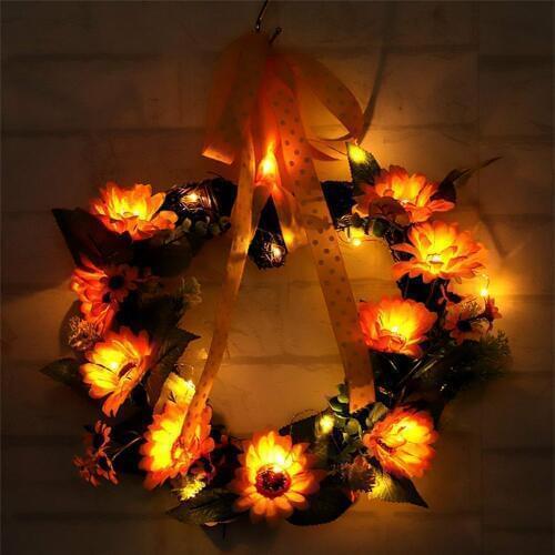 HobbyLane Led Artificial Flowers Heart Sunflower Garlands Yellow Flower Wreath With Green Leaves Door Wall For Wedding Decoration