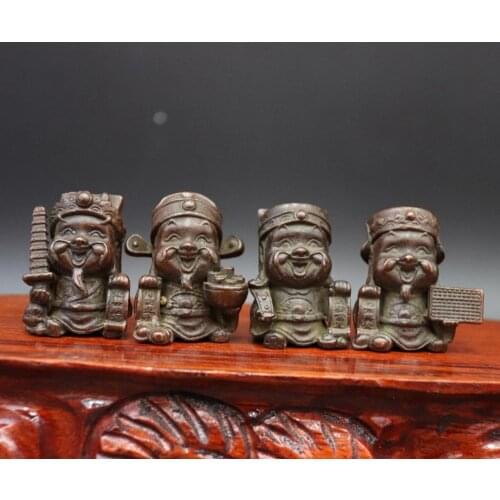 Chinese Red Copper Mammon the God of Wealth Statue Dragon Wealth God Fortune Fengshui Sculpture mini small statue Gift