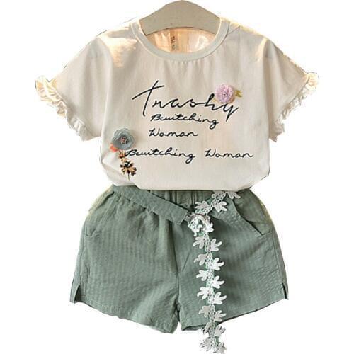 Children Sets Clothes Summer Kids Girls Suit Baby Fashion Short-sleeved T-shirt Shorts Pants Girls Two-piece Casual Suits