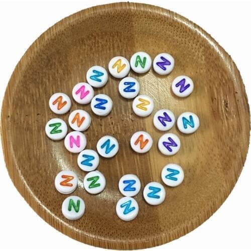 Mini Order 500pcs/Lot 4*7MM Loose Round Spacer Beads White with Colorful Single N Printing Plastic Alphabet jewelry Letter Beads
