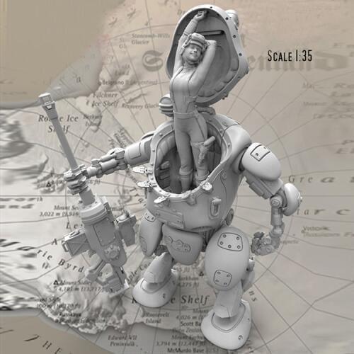 1/35 resin figure soldier model mechanical female soldier film game series GK white model hand military 226