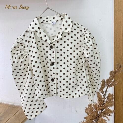 Fashion Baby Girl Shirt Puff Sleeve Cotton Infant Toddler Girl Pincess Dot Blouse Long Sleeve Spring Autumn Baby Clothes 1-7Y