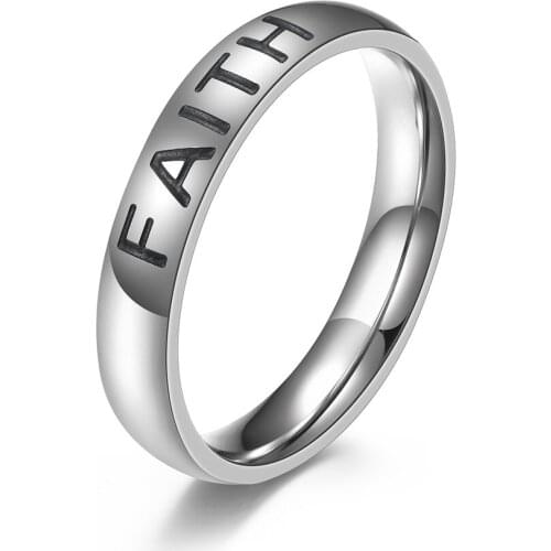 4mm Stainless Steel LOVE HOPE FAITH Men and Women Unisex Tail Ring