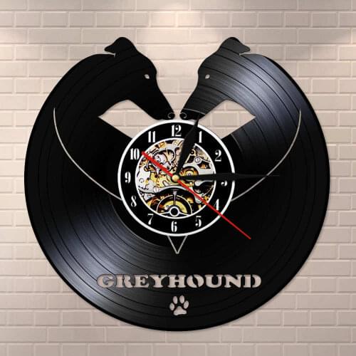 Vintage Vinyl Record Greyhound Wall Clock Whippet Art Greyhound Animal Dogs Pets Companion Home Decor Watch Housewarming Gift