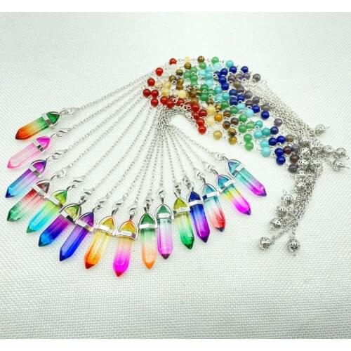 Natural Gem Stone Quartz Crystal 7 Chakra Reiki Healing Hexagonal Pendulum Pendant Hex Divination Garlands Dowsing Divination