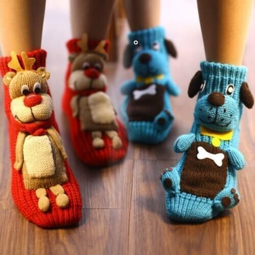 2018 Novel Christmas Socks Floor Handmade Woolen Knitting Fashion Cartoon Lovely Animal Christmas Gift 3pair/lot