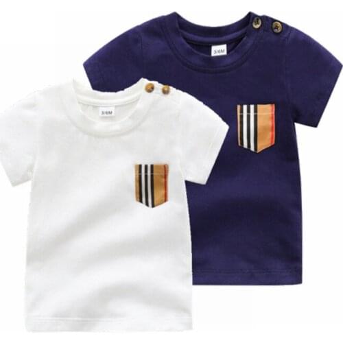 New 2021 fashion Newborn baby clothes T-shirt cotton stripes round neck short sleeve toddler baby boy girl tops 0-24 months