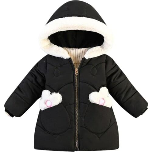 2021 autumn winter new girls' sweet letter printed down jacket childrens solid color hooded cotton jacket Plush warm casual coa