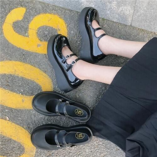 Lolita Shoes Wedges Mary Janes Shoes Woman Double Buckle Platform Shoes Ladies on Platform Girls Shoes zapatos mujer 8102L